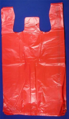 100 Qty. Red / Pink Plastic T-Shirt Retail Shopping Bags w/ Handles 11.5&#034;x6&#034;x21&#034;