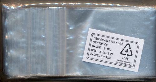 100   3x5 Zip Lock Poly Bags  2 mil  Item#173