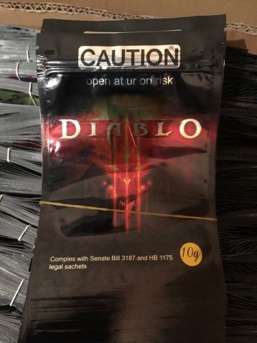 100 Caution Diableo 10g  EMPTY** mylar ziplock bags (good for crafts jewelry)