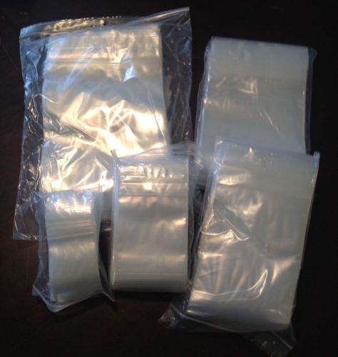 Five 100 ea (500 total) clear poly bags 2 mil zip lock top 2x3,3x5,4x6,5x7,6x9 for sale