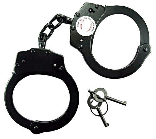 Full Metal Double Locking Handcuffs With Two Keys Black Color Quick Swing Rivet