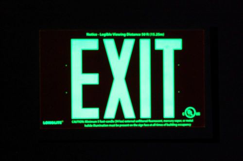 EXIT SIGN- GLOW IN THE DARK- NO ELECTRICITY EVER NEEDED- INSTALLS IN SECONDS