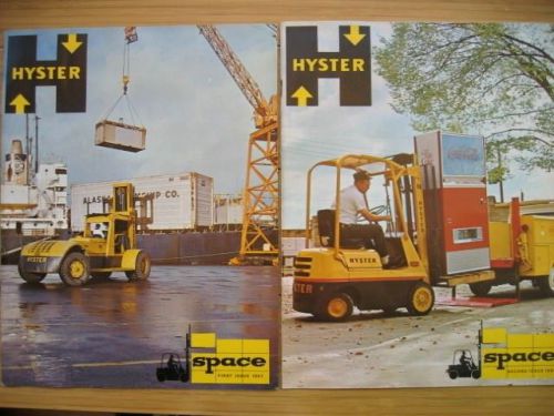 2 vintage 1967 HYSTER SPACE Magazines Fork Lift forklift + safety posters