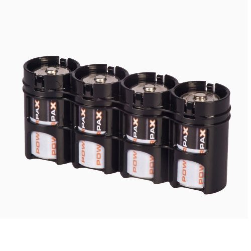 NEW Storacell Powerpax D Battery Caddy, Black, 4-Pack
