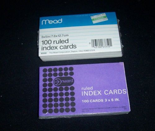 2 PACKS 3 x 5-Inch Index Cards, Ruled, 100 Count, White, MEAD &amp; ONWARD 200 TOTAL
