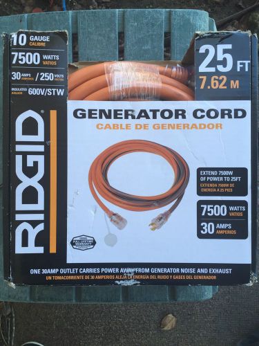 Rigid 25 ft 10 guage generator cord 30 amps/250 volts  7500 watts cable wire for sale