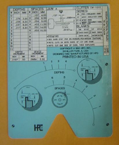HPC 1200 CF60 Code card  used  For  Nissan / Datsun /Subaru For 6 cut locks