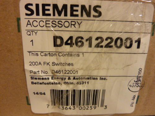 SIEMENS D46122001 200A DISCONNECT FK SWITCH  BRAND NEW  FREE SHIPPING