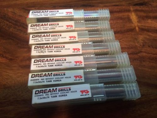 BRAND NEW Lot of 7 Dream Drills 3XD TiAIN Carbide 7.5x34x74 7.5mm DH404075