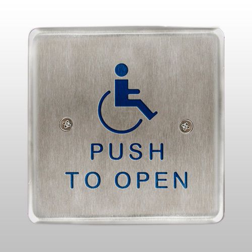 Bea push plate with text and handicap logo for sale
