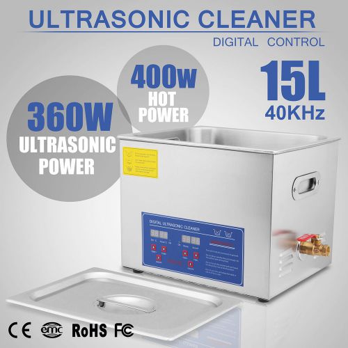 15L 15 L ULTRASONIC CLEANER 6 SETS TRANSDUCERS BRUSHED TANK PERSONAL USE GREAT