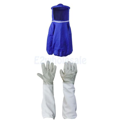 Blue beekeeping bee jacket veil protecting suit dress smock+50cm gloves goatskin for sale