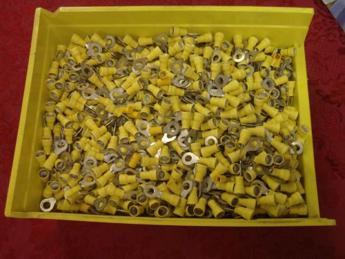 1300+ YELLOW INSULATED RING LUGS TERMINALS 12-10.. 1/4&#034; TERMINAL
