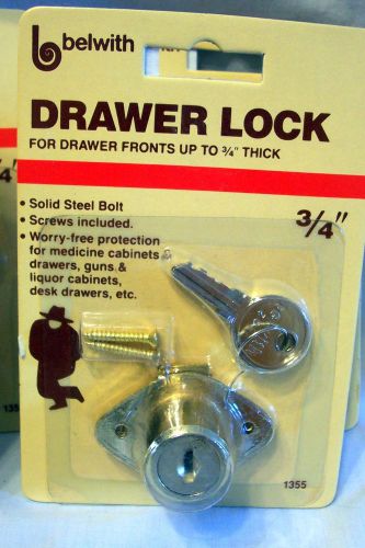LOT OF 6 DRAWER / CABINET LOCKS W/ 2 KEYS, SOLID STEEL BOLT,UP TO 3/4 THICK,EXC.
