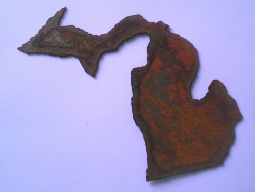 6 inch michigan state shape rough rusty metal vintage stencil ornament magnet for sale
