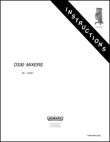 Hobart D330 Mixers Instruction Manual