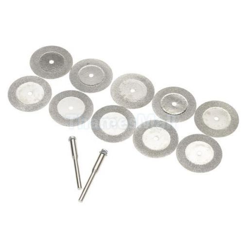 10pcs 30mm Diamond Cut Off Disc Wheel Rotary Tool w/ Two Mandrel Arbor #05260