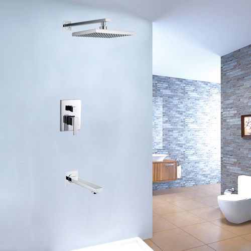 Modern Shower System 8&#034; Chrome Brass Rain Shower &amp; Tub Spout Free Shipping