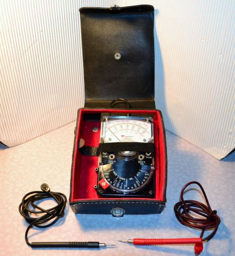 Vintage original triplett model 310 type 2 analog voltmeter w/case &amp; test leads for sale