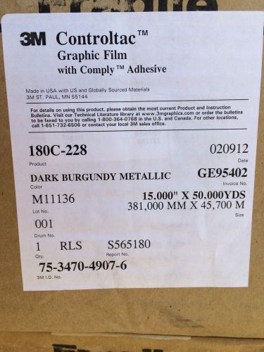 3M CONTROLTAC GRAPHIC FILM WITH COMPLY ADHESIVE- DARK BURGUNDY METALLIC -**NEW**