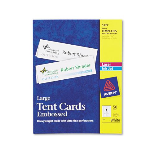 Large Embossed Tent Card, White, 3 1/2 x 11, 1 Card/Sheet, 50/Box