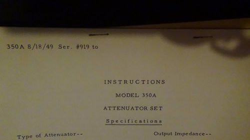 HP 350A ATTENUATOR SET SPECIFICATIONS SER. #919 INSTRUCTION SHEETS