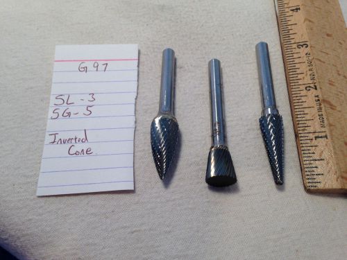 3 new 1/4&#034; (.250) shank carbide burrs. double cut. sg-5, sl-3 usa made {g97} for sale