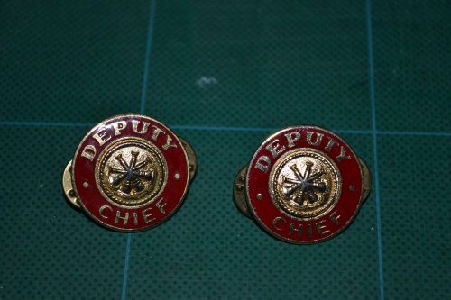 Set-fire dept 4 bugles 1&#034; gold pair collar pins rank insignia chief/deputy/asst for sale