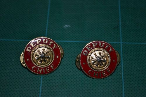 Set-Fire Dept 4 Bugles 1&#034; Gold Pair Collar Pins Rank Insignia Chief/Deputy/Asst