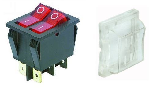 RED LIGHT SWITCH DUAL 16A 250V 30x20 MM BODY BLACK + HOOD PROTECTION IN SILICON