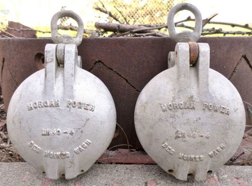 Pair of aluminum morgan power #lh49-4 cable rope wire stringing pulleys! for sale