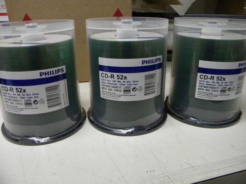 Lot of (3) Philips 100Pk Spindle 52x 700MB Blank CD-R Disks NIB