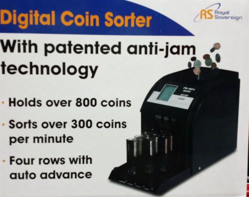 New Electric Digital Coin Sorter 4 Row Royal Sovereign + Bonus Box of Coin wraps