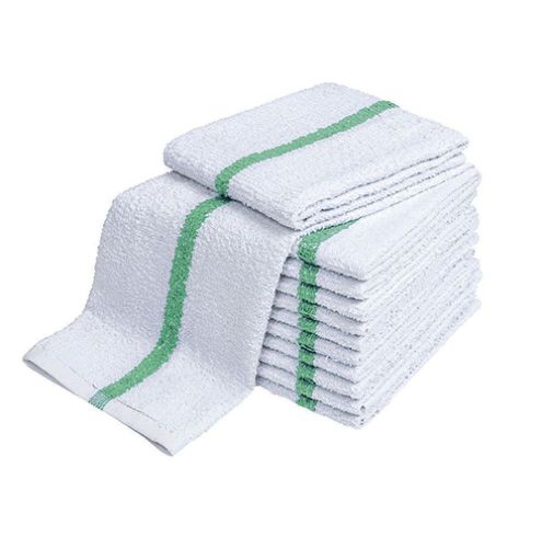 12 PACK NEW TERRY BAR TOWELS MOPS KITCHEN TOWELS 30oz GREEN STRIPE