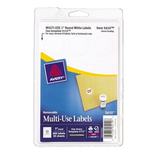 Avery Self-Adhesive Removable Labels 1-Inch Diameter White Pack of 600  (5410)