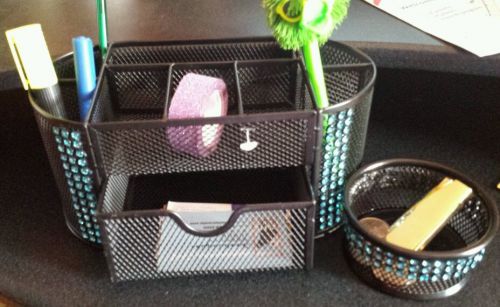 Desktop organizer,accessories organizer 2 piece black and turquoise