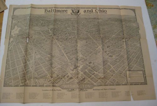 SCARCE ANTIQUE 1923 BALTIMORE &amp; OHIO RAILROAD WASHINGTON&#039;S 1st RAILROAD MAP