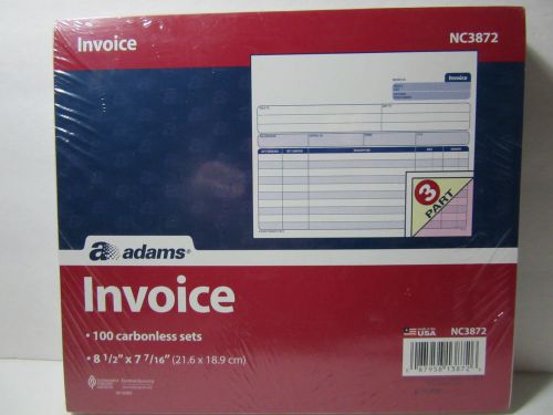 Adams Invoice Forms NC3872 Carbonless 8 1/2 by 7 7/16 White Yellow Pink 100