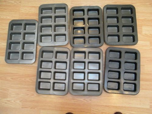 LOT OF 7 MINI  LOAF PANS, PAN, SHEET 8 POCKETS EACH  14 1/4&#034; X 9 1/2&#034;  USED