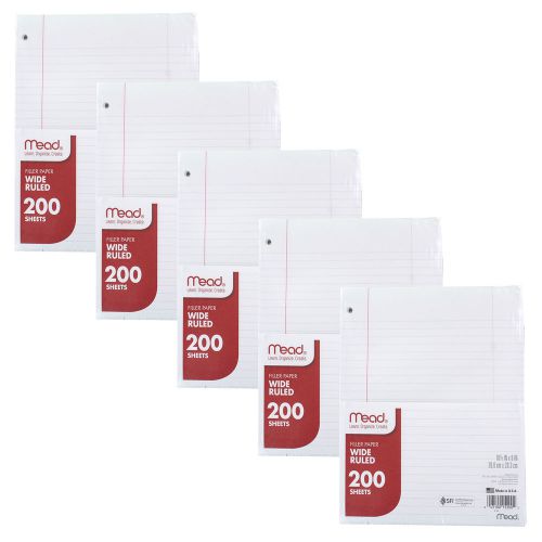 &#034;Mead Filler Paper, Loose Leaf Paper, Wide Ruled, 200 Sheets, Pack of 5&#034;