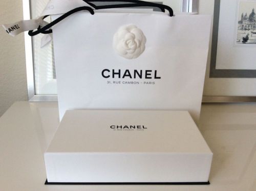 One CHANEL Paper shopping bag gift tote W/ Wallet Box Camellia Flower Sticker