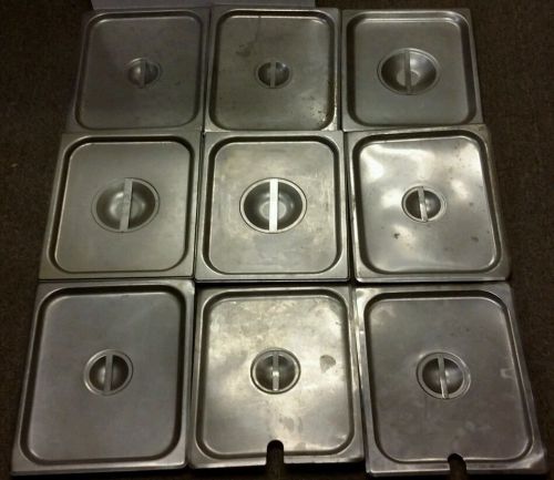 Lot of 9 Stainless Steel 1/2  Pan Lid Covers - 2 notched, 7 solid.