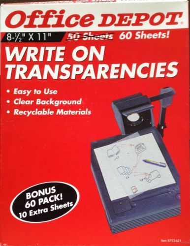 NEW NIB OFFICE DEPOT Write on Transparencies UNOPENED 8 1/2&#034; x 11&#034; 60 Sheets