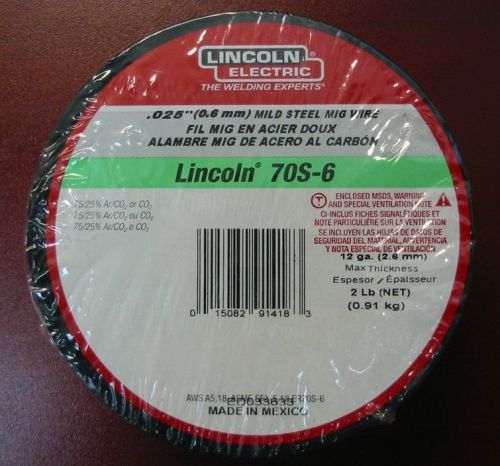 Lincoln Electric 70S-6 .025&#034; (0.6mm) Mild Steel MIG Wire 2 lb spool  ED033633