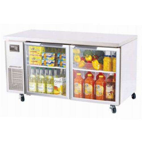 Turbo jur-60-g undercounter refrigerator, 2 sections (2 glass doors), side mount for sale