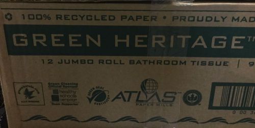 ATLAS PAPER MILLS. GREEN HERITAGE #800 12 JUMBO ROLL BATHROOM TISSUE 9&#034; 2-PLY