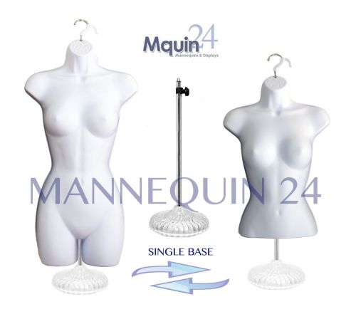 SET OF 2 FEMALE MANNEQUINS (HIP &amp; WAIST LONG) WHITE + 1 ACRYLIC STAND +2 HANGERS