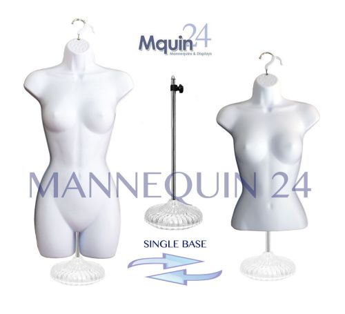 SET OF 2 FEMALE MANNEQUINS (HIP &amp; WAIST LONG) WHITE + 1 ACRYLIC STAND +2 HANGERS