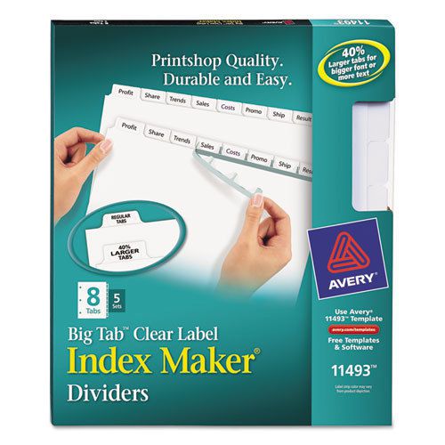 Index Maker with Big Tab, 11x8-1/2, 8-Tab, White, 5 Sets/Pack