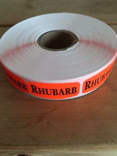 1.25&#034; x .625&#034; RHUBARB MERCHANDISE LABELS 1000 PER ROLL FL RED BLACK STICKER
